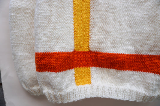 Cross Shape Jumper, one-off hand-knitted jumper by Kazak Woolies