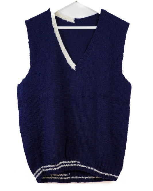 Dark Navy Vest, one-off hand-knitted vest by Kazak Woolies