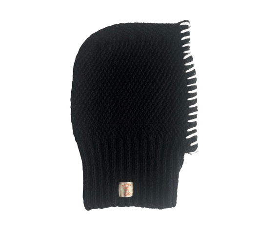 Deep Black Balaclava, one-off hand-knitted balaclava by Kazak Woolies