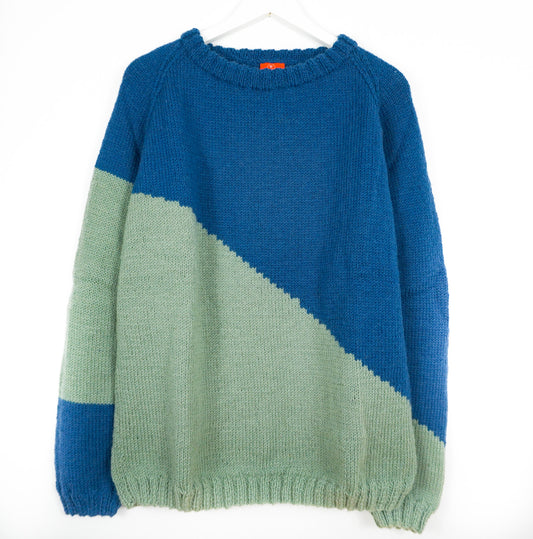 Duotone Diagonal Jumper, one-off hand-knitted jumper by Kazak Woolies