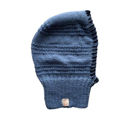 Dusty Blue Balaclava, one-off hand-knitted balaclava by Kazak Woolies