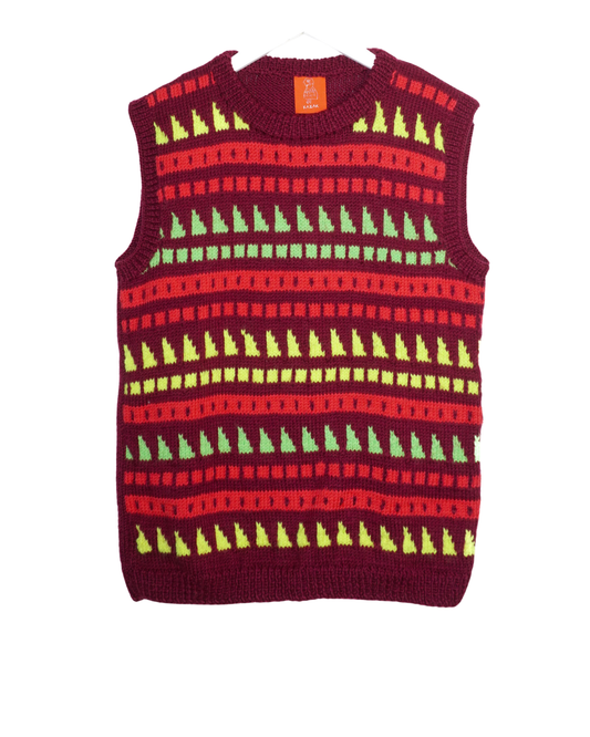 Flame Vest, one-off hand-knitted vest by Kazak Woolies