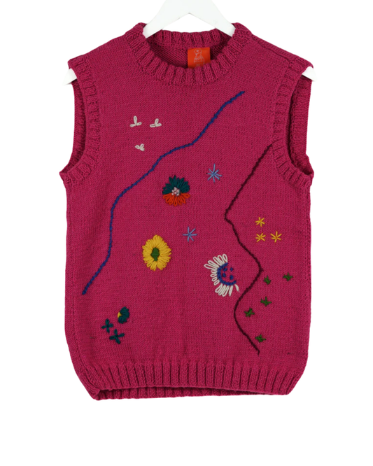 Floral Tattoo Vest, one-off hand-knitted vest by Kazak Woolies