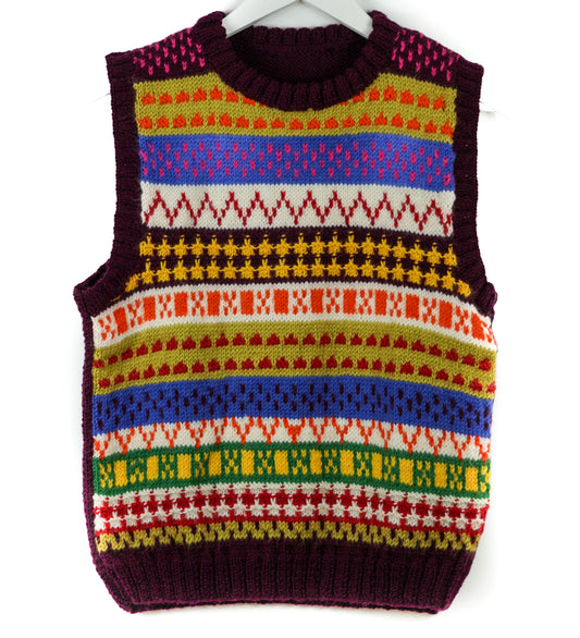 Folk Breeze Vest, one-off hand-knitted vest by Kazak Woolies