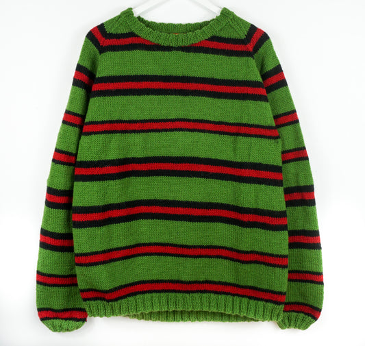Forest Green Striped Jumper, one-off hand-knitted jumper by Kazak Woolies
