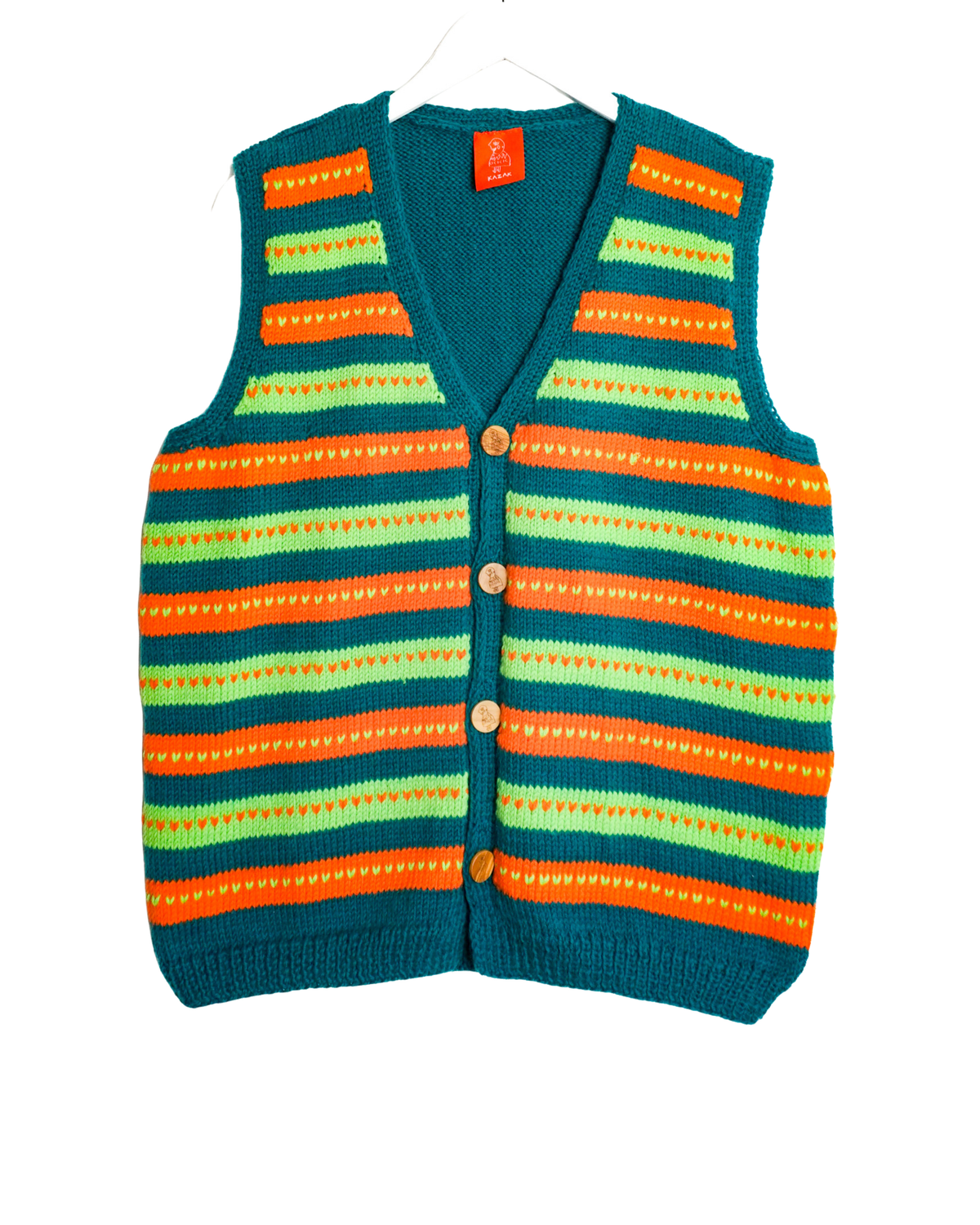 Forest Line Vest, one-off hand-knitted vest by Kazak Woolies