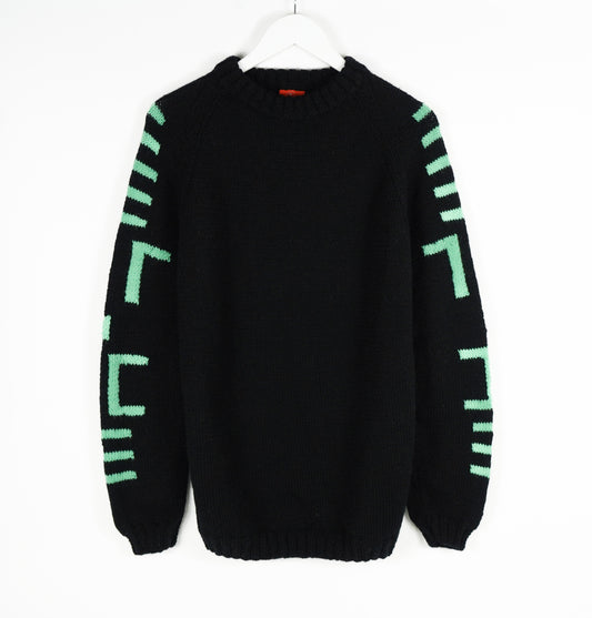 Geo Sleeve Black Jumper, one-off hand-knitted jumper by Kazak Woolies