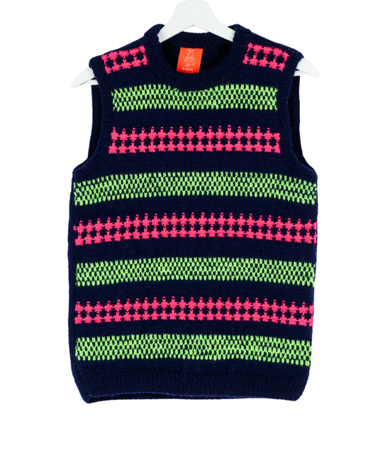 Glow Lines Vest, one-off hand-knitted vest by Kazak Woolies