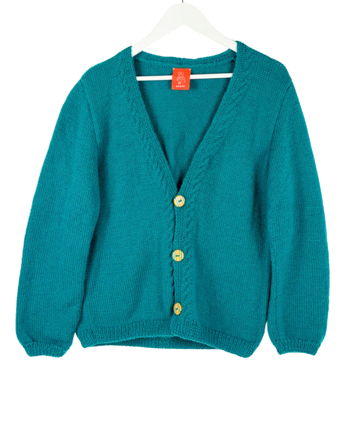 Green Cardigan, one-off hand-knitted cardigan by Kazak Woolies