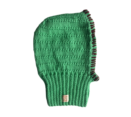 Green Textured Balaclava, one-off hand-knitted balaclava by Kazak Woolies