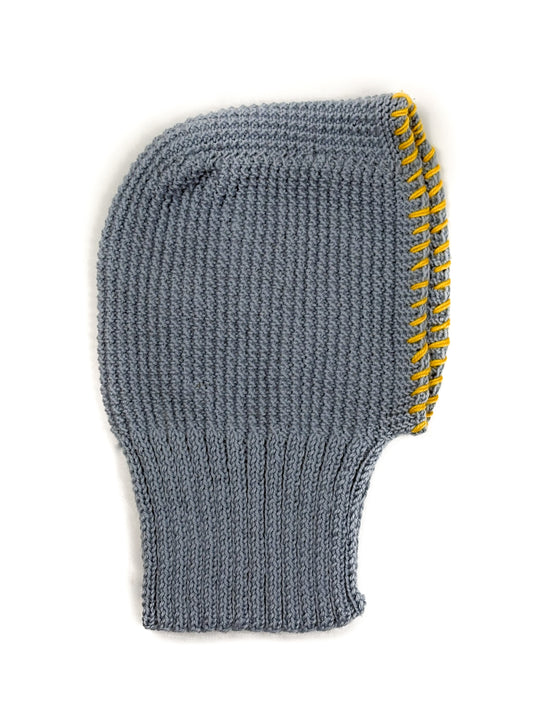 Grey Stitched Balaclava, one-off hand-knitted balaclava by Kazak Woolies