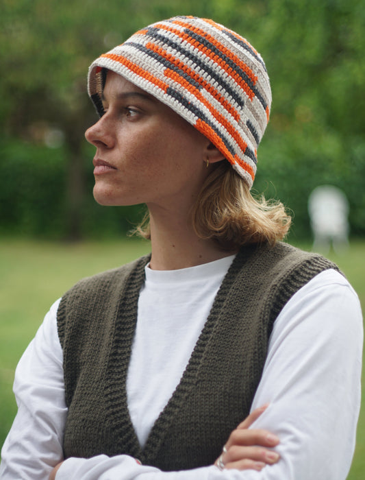 Harmony Hat, one-off hand-crocheted hat by Kazak Woolies