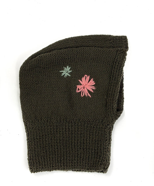 Khaki Flowers Balaclava, one-off hand-knitted balaclava by Kazak Woolies