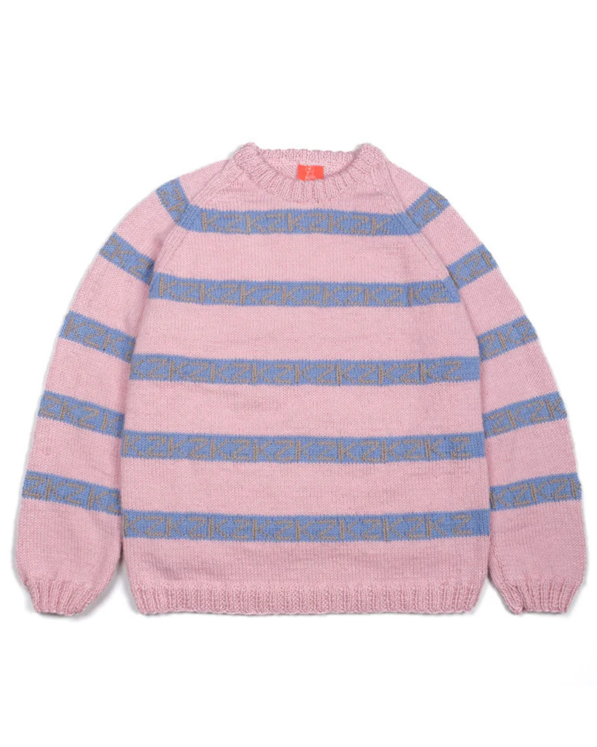 Pink and blue striped sweater on a white background