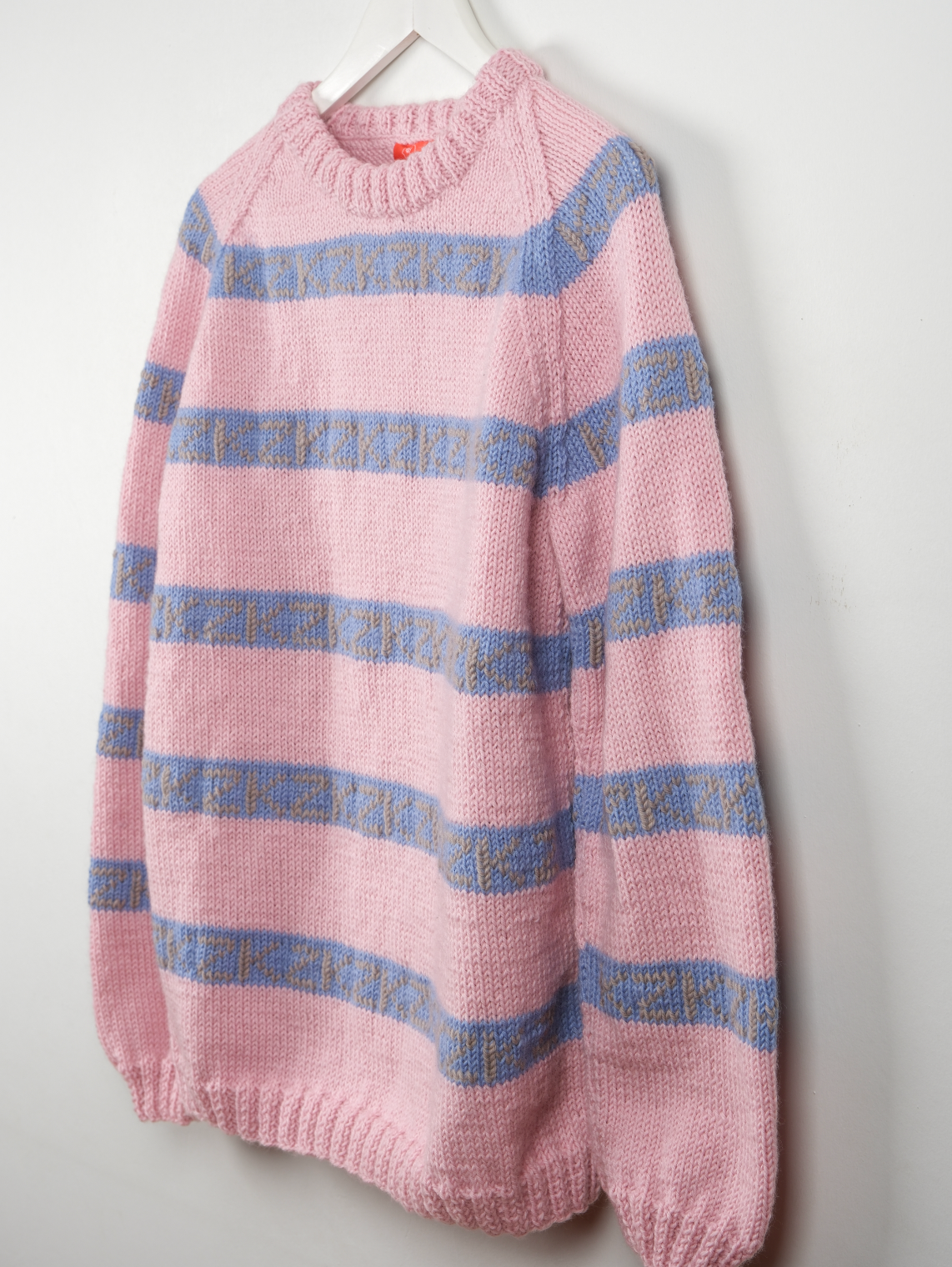 KZK Patterned Pastel Pink Jumper, one-off hand-knitted jumper by Kazak Woolies