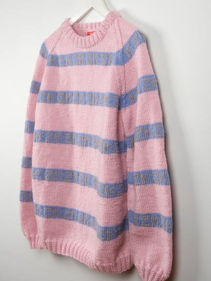 KZK Patterned Pastel Pink Jumper, one-off hand-knitted jumper by Kazak Woolies