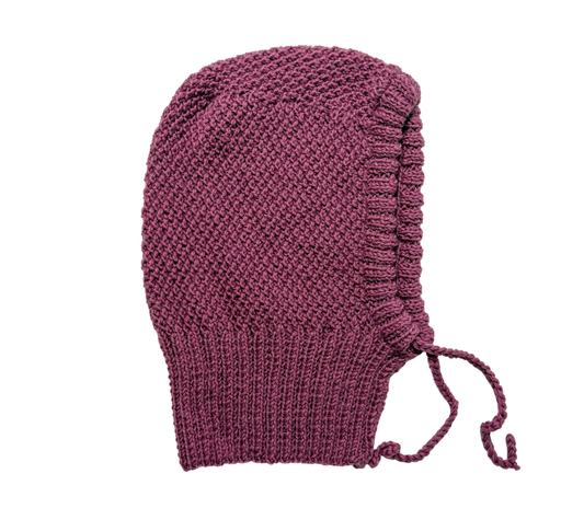 Lilac Tie Balaclava, one-off hand-knitted balaclava by Kazak Woolies