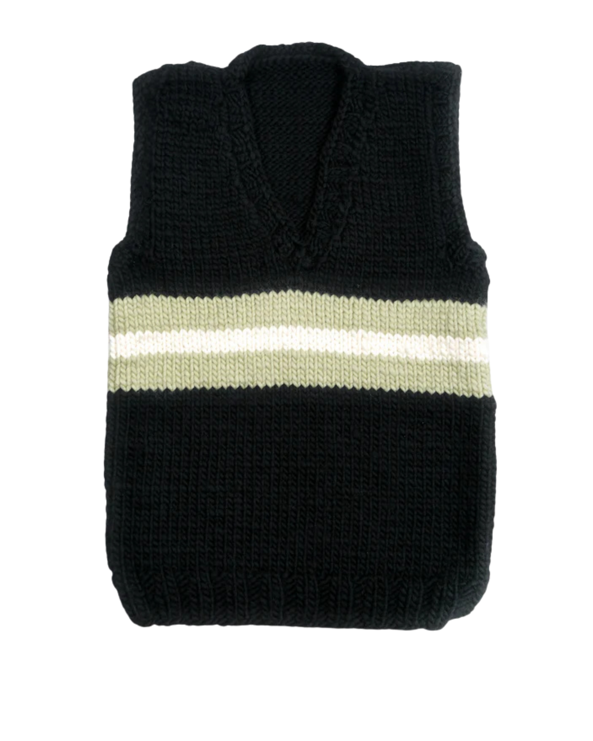Middle Lined Black Vest, one-off hand-knitted vest by Kazak Woolies