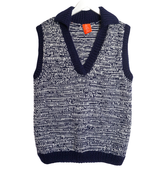 Midnight Northline Vest, one-off hand-knitted vest by Kazak Woolies