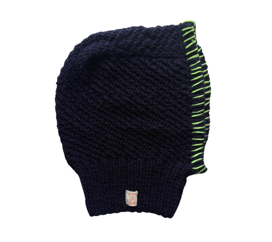Midnight Stitch Balaclava, one-off hand-knitted balaclava by Kazak Woolies