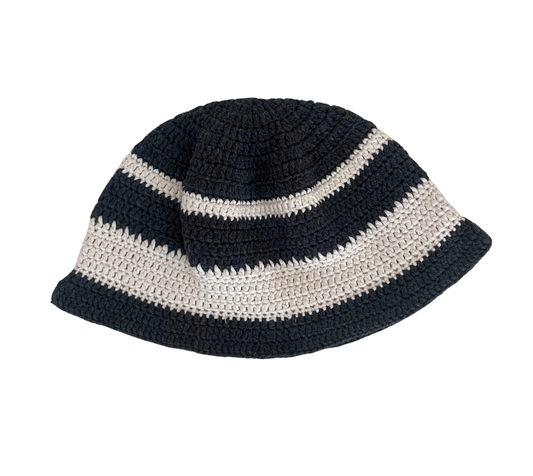 Midnight Stripe Bucket, one-off hand-crocheted bucket hat by Kazak Woolies