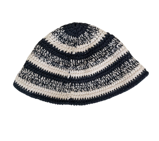 Midnight Striped Hat, one-off hand-crocheted hat by Kazak Woolies
