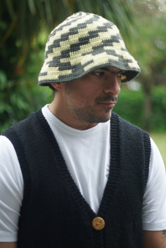 Mini Checkered Hat, one-off hand-crocheted hat by Kazak Woolies