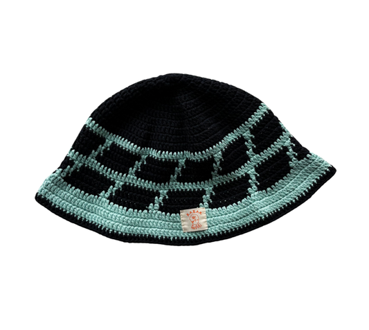 Mint Grid Hat, one-off hand-crocheted hat by Kazak Woolies
