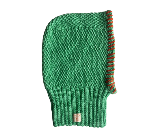 Mintwood Balaclava, one-off hand-knitted balaclava by Kazak Woolies