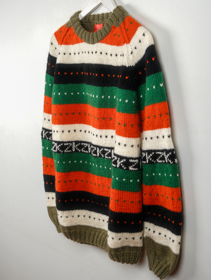 Multicolour KZK Jumper, one-off hand-knitted jumper by Kazak Woolies