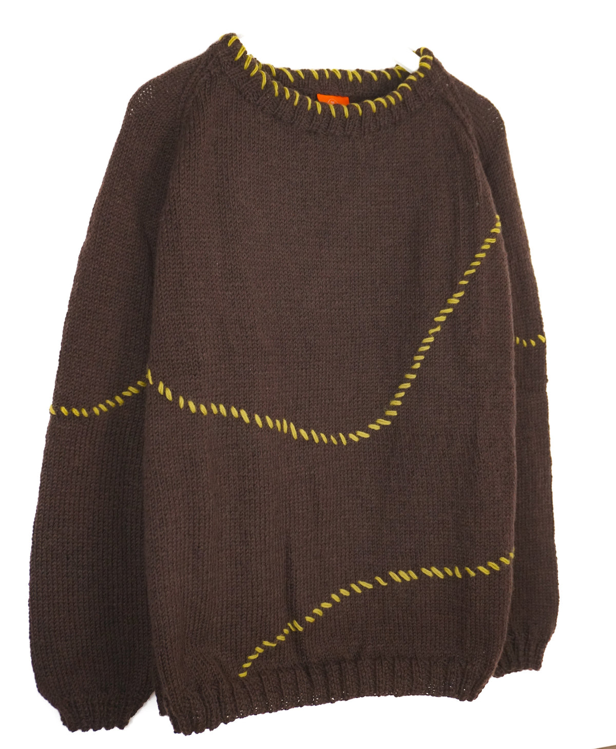 Mustard Lined Espresso Jumper, one-off hand-knitted jumper by Kazak Woolies