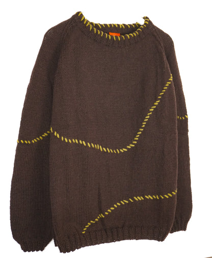 Mustard Lined Espresso Jumper, one-off hand-knitted jumper by Kazak Woolies