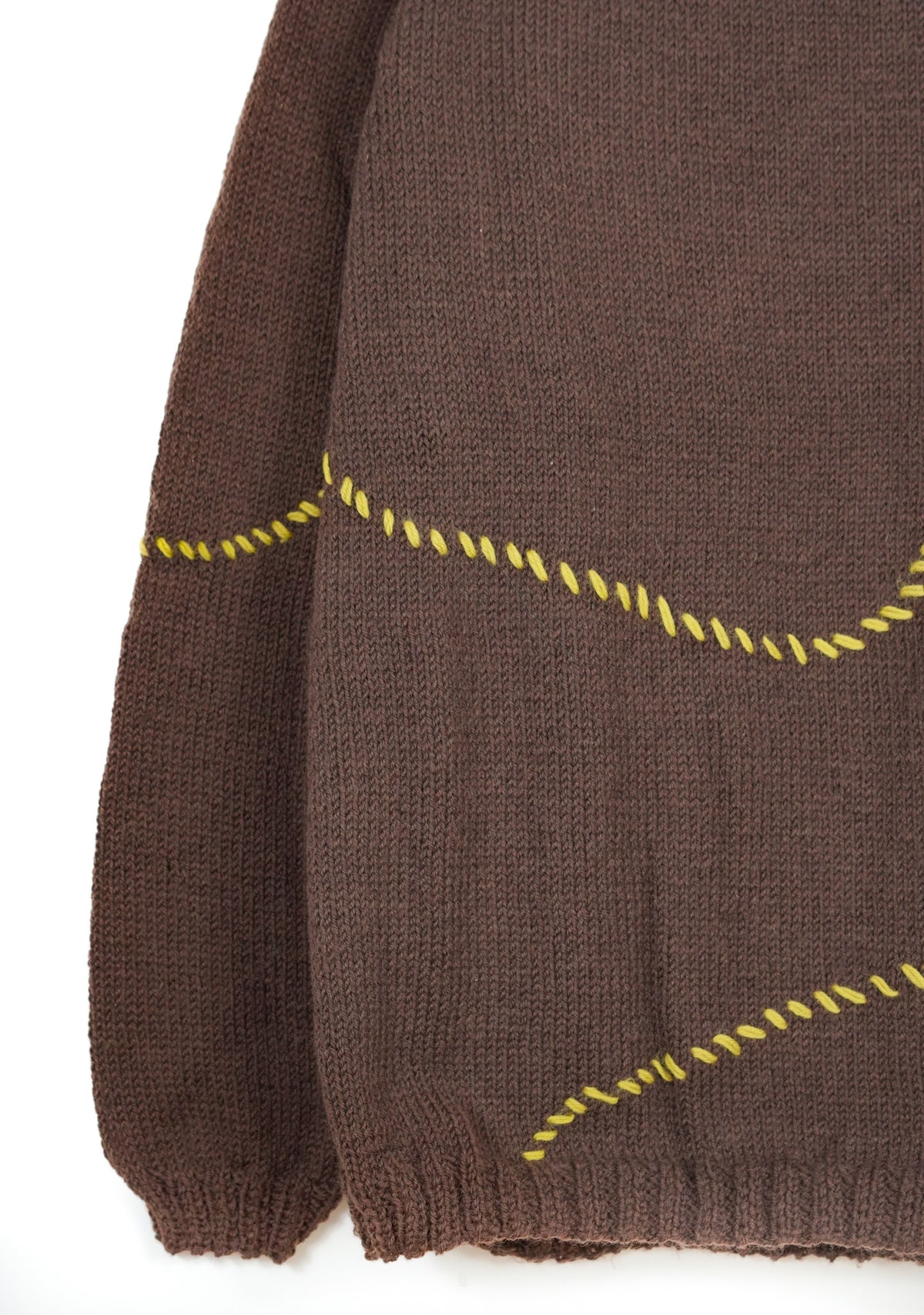 Mustard Lined Espresso Jumper, one-off hand-knitted jumper by Kazak Woolies