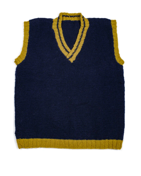 Navy Blue Vest, one-off hand-knitted vest by Kazak Woolies