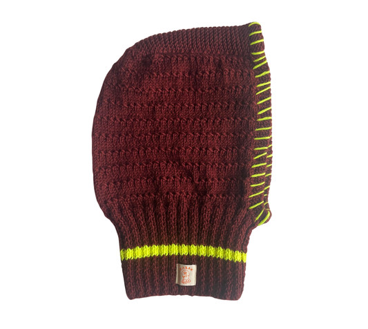 Neon Lime Edge Balaclava, one-off hand-knitted balaclava by Kazak Woolies
