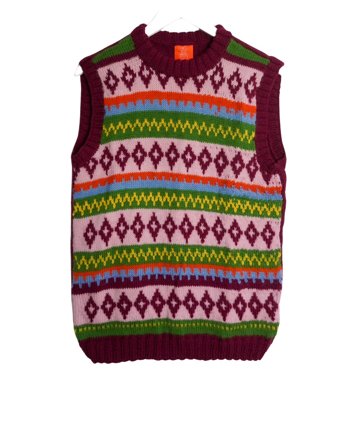 Nomad Vest, one-off hand-knitted vest by Kazak Woolies