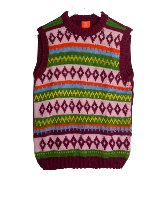 Nomad Vest, one-off hand-knitted vest by Kazak Woolies