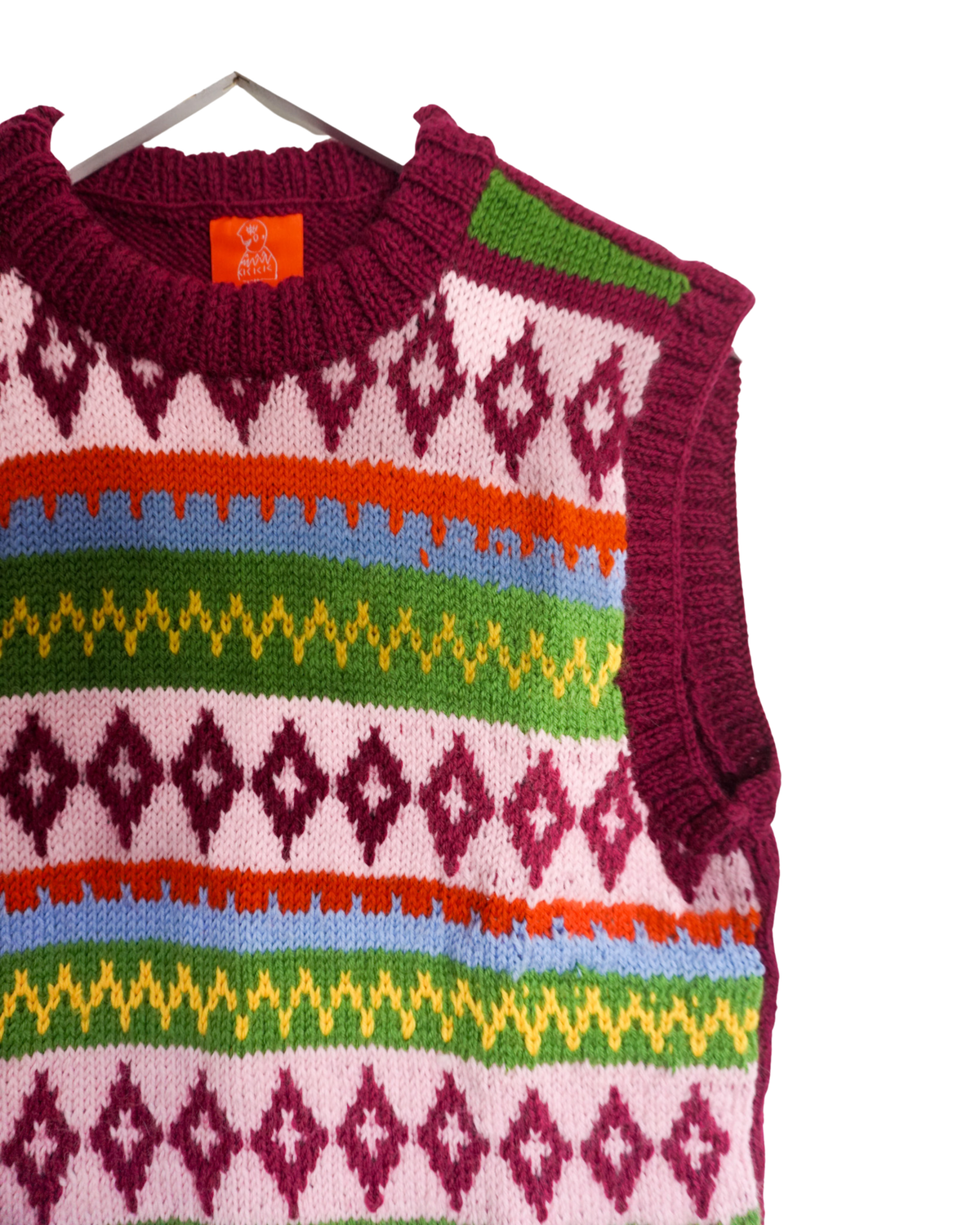 Nomad Vest, one-off hand-knitted vest by Kazak Woolies