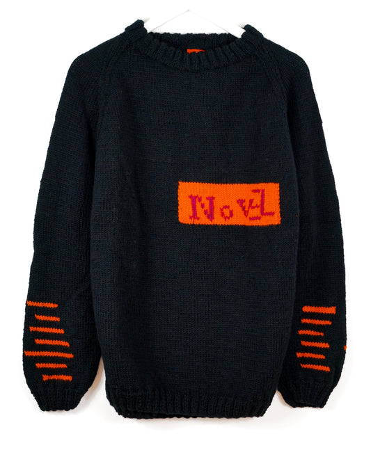 Novel Black Jumper, one-off hand-knitted jumper by Kazak Woolies