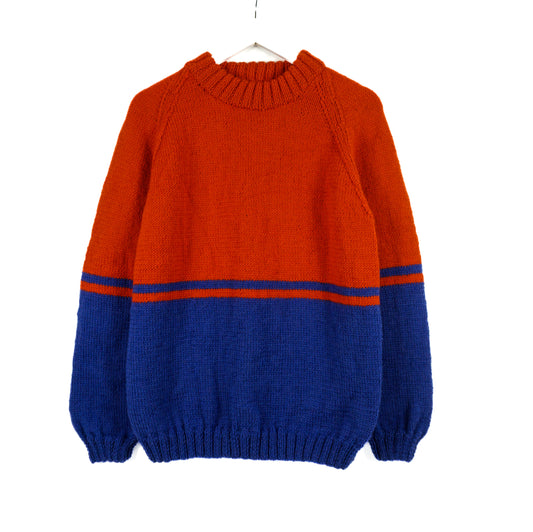 Orange Blue Duotone Jumper, one-off hand-knitted jumper by Kazak Woolies
