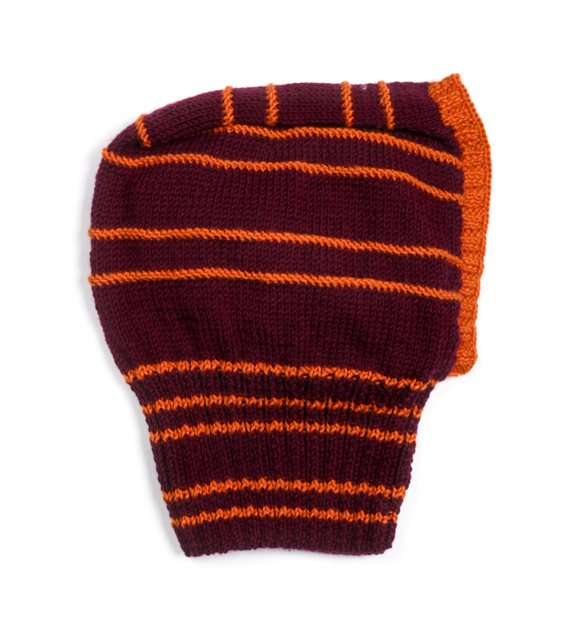 Orange Lined Balaclava, one-off hand-knitted balaclava by Kazak Woolies