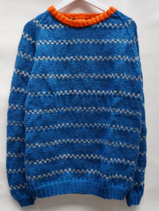 Orange Neck jumper, one-off hand-knitted jumper by Kazak Woolies