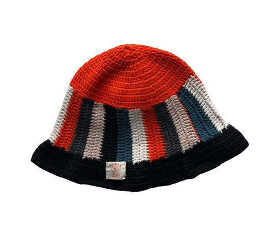 Orange Panel Hat, one-off hand-crocheted hat by Kazak Woolies