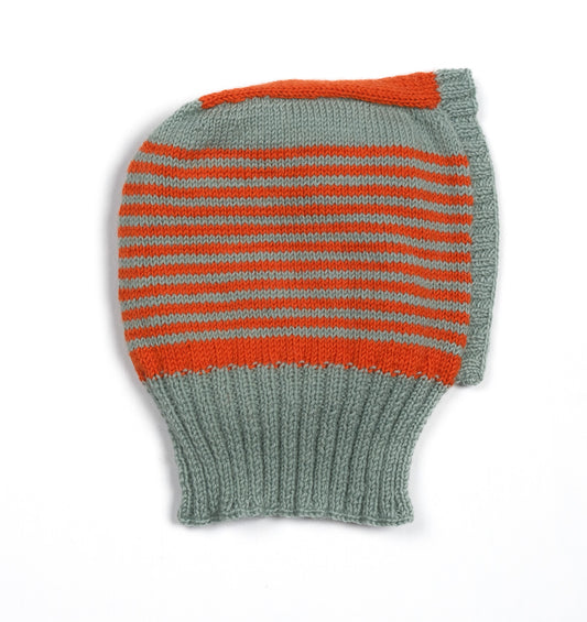 Orange Thin Striped Balaclava, one-off hand-knitted balaclava by Kazak Woolies