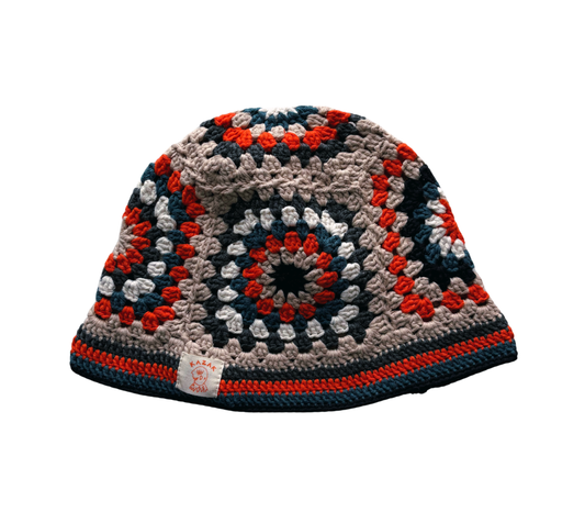 Orbit Bloom Hat, one-off hand-crocheted hat by Kazak Woolies