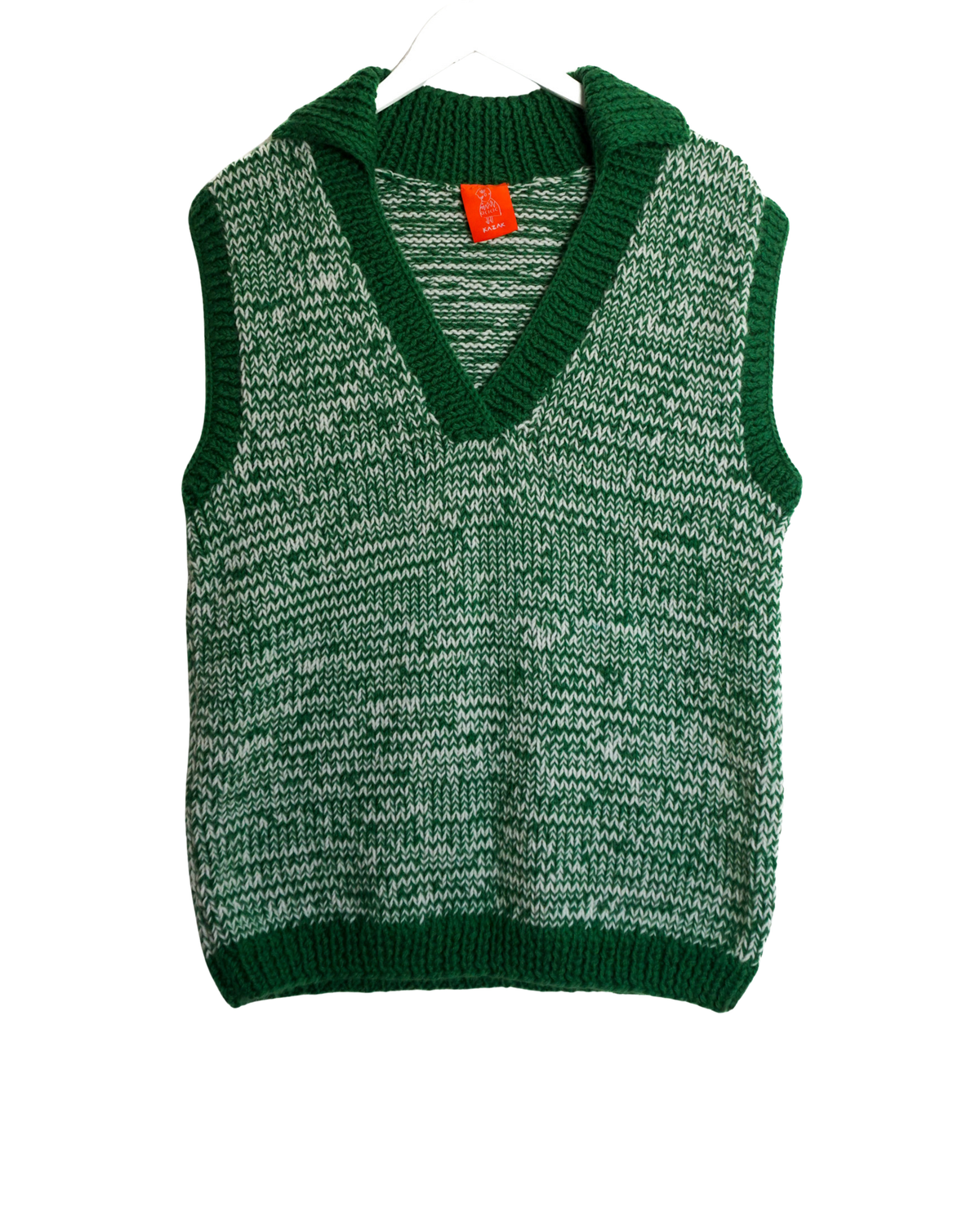 Pine Northline Vest, one-off hand-knitted vest by Kazak Woolies