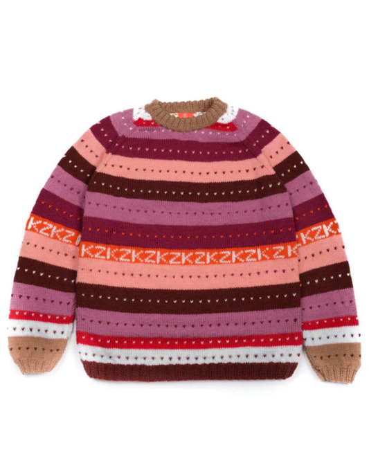 Pinky Multicolour KZK Jumper, one-off hand-knitted jumper by Kazak Woolies