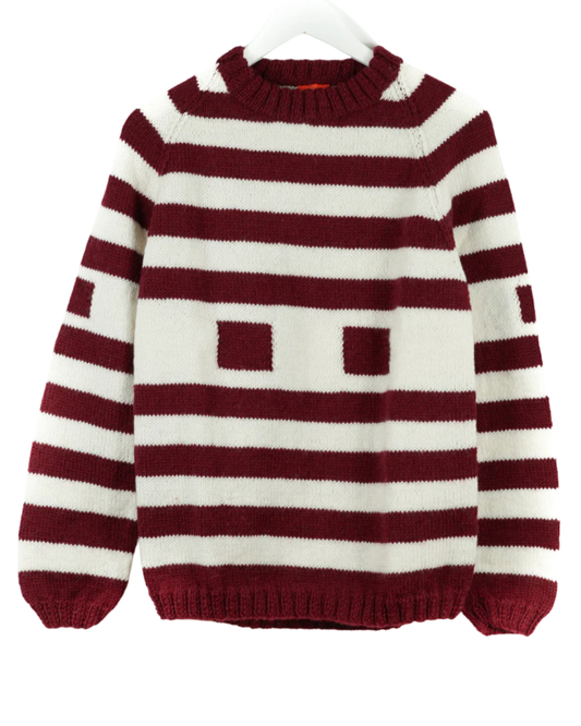 Red and white striped jumper on a white background