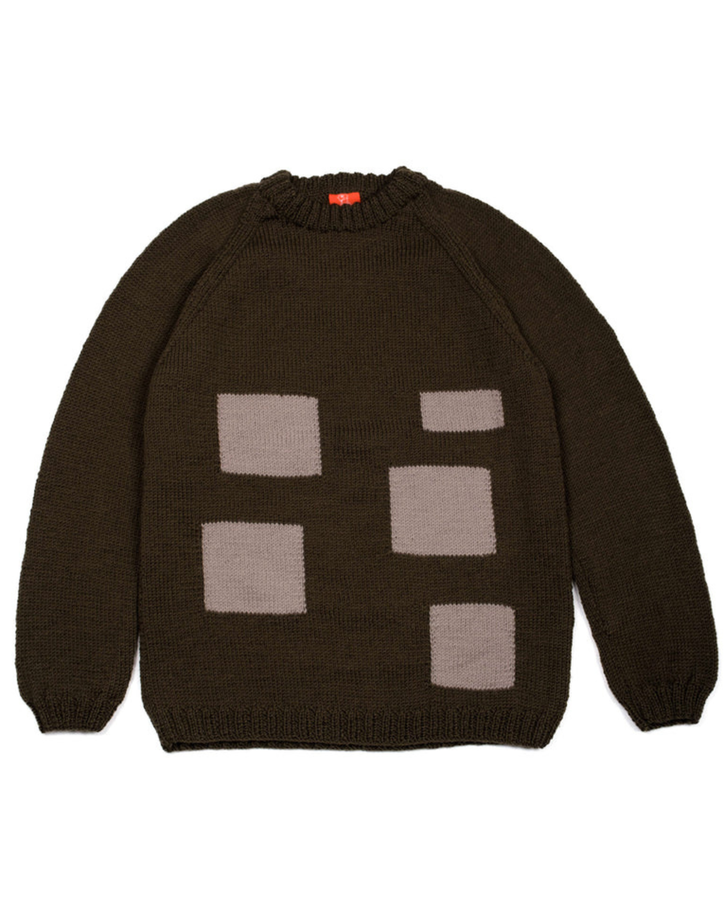 Brown sweater with geometric pattern on a white background