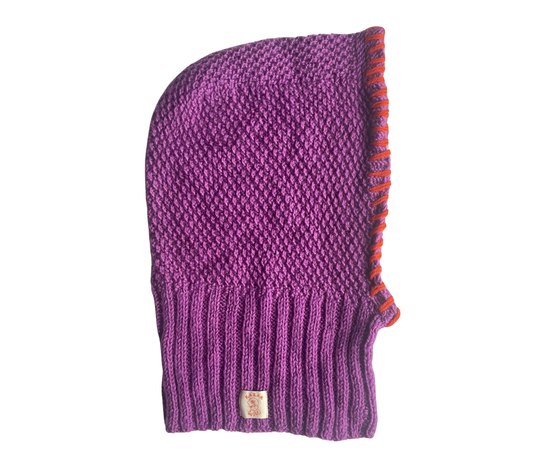Purple Textured Balaclava, one-off hand-knitted balaclava by Kazak Woolies